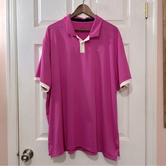 NIKE Dri-Fit Polo Men's Pink White Size XXL Golf Sporty - Picture 1 of 6